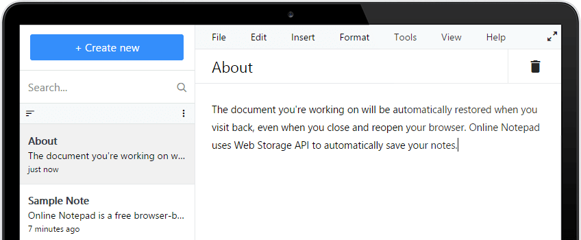 Sjamiseo Online Notepad Screenshot
